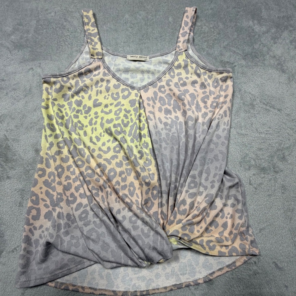 Leopard Print Twisted Front Cami Soft Tank Top Grey Rainbow Size M Funky Comfy